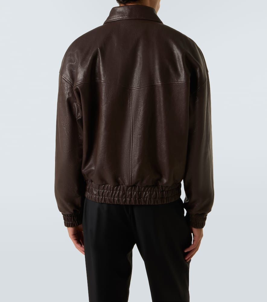 Saint Laurent Lambskin Zip Bomber Jacket In Brown