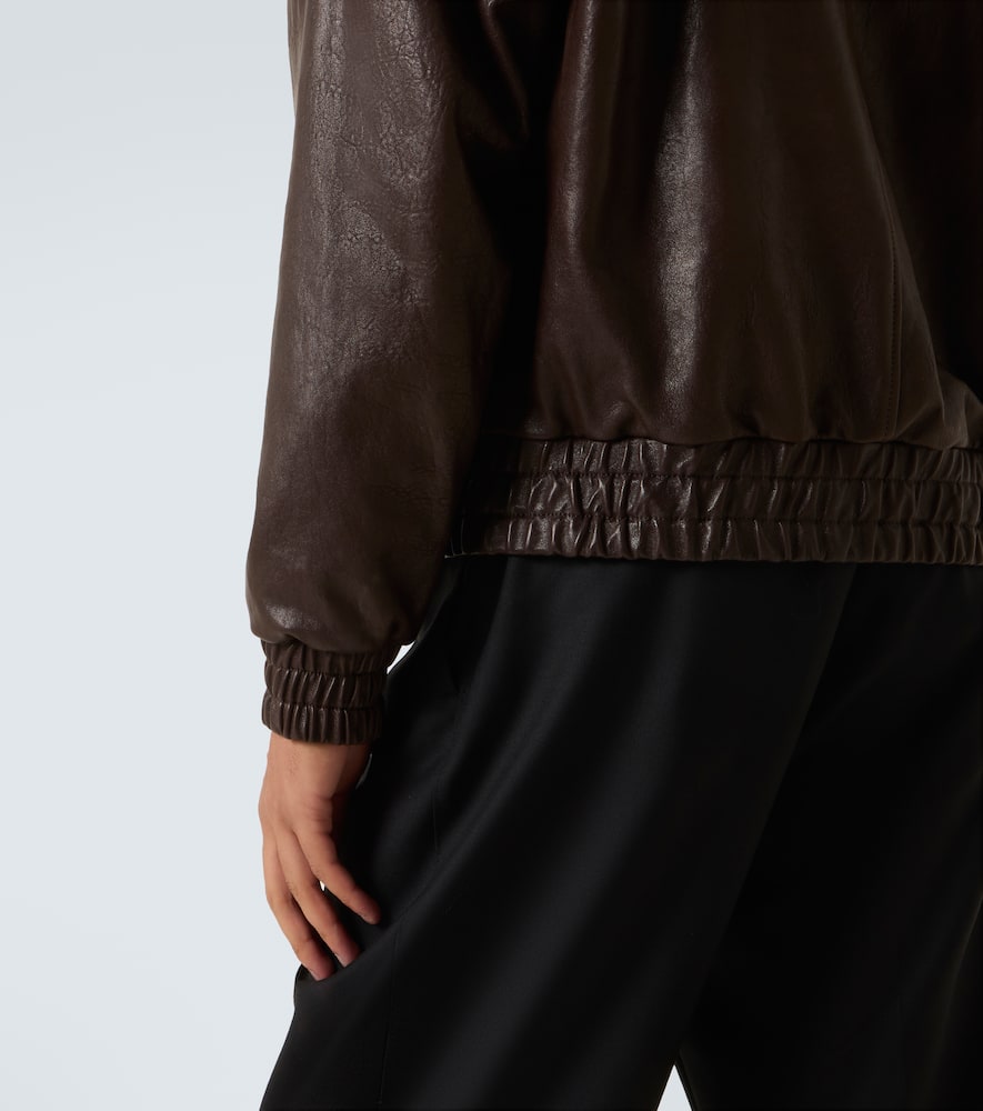 Saint Laurent Lambskin Zip Bomber Jacket In Brown