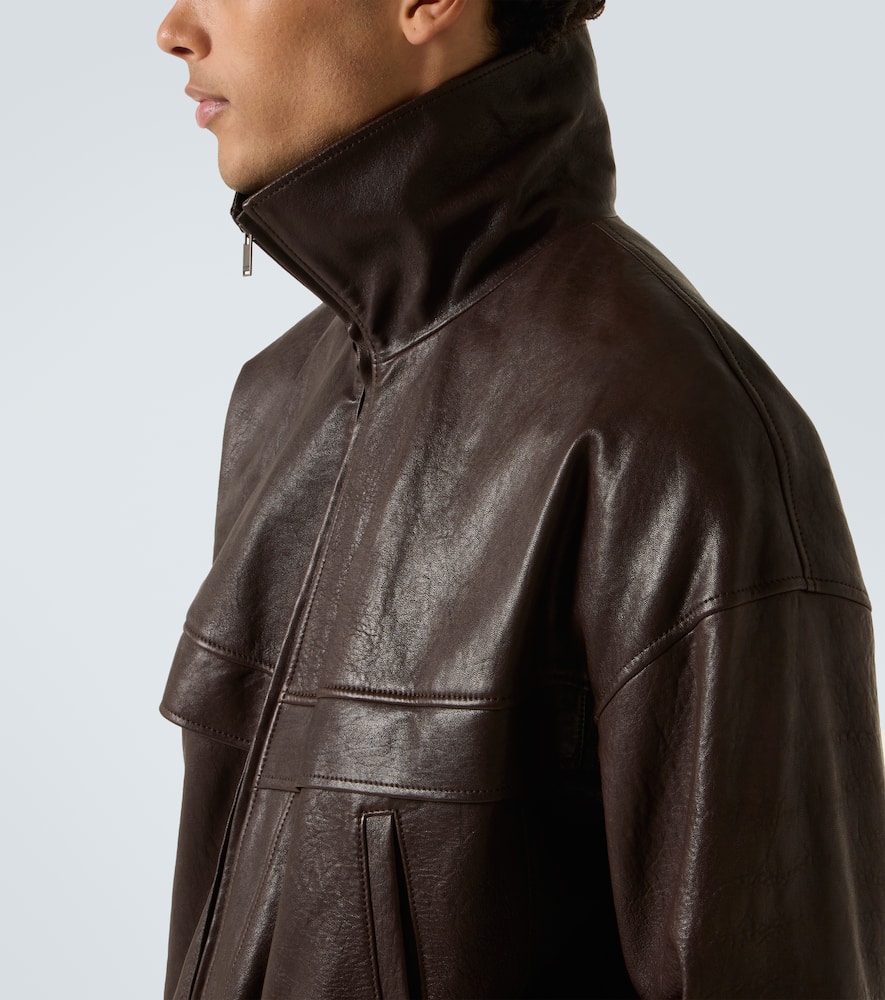 Saint Laurent Lambskin Zip Bomber Jacket In Brown