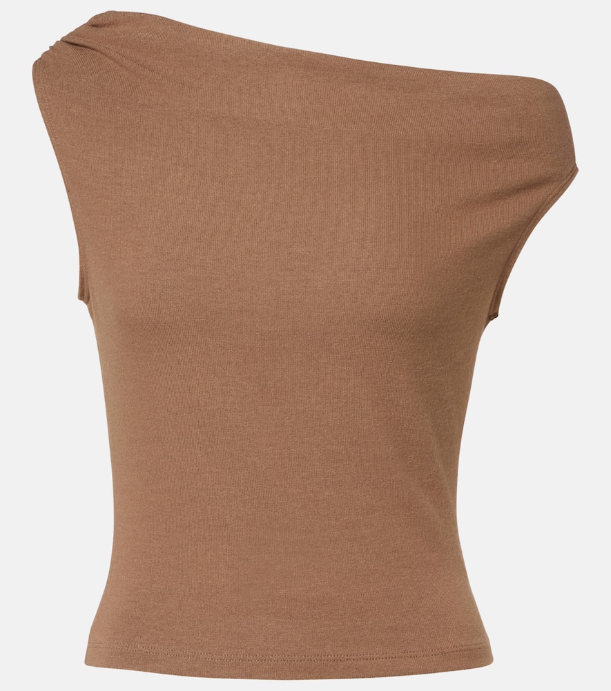 Leset Lauren Asymmetric Jersey Top In Brown