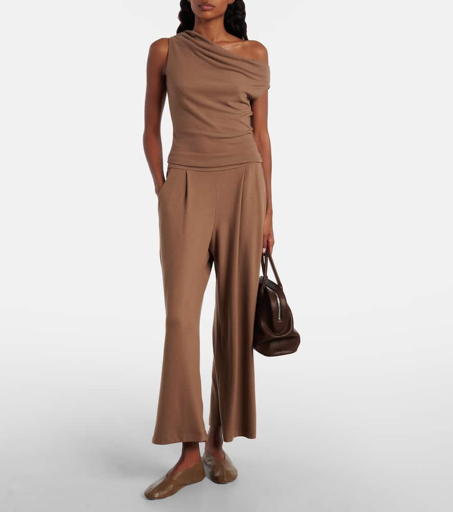 Leset Lauren Asymmetric Jersey Top In Brown