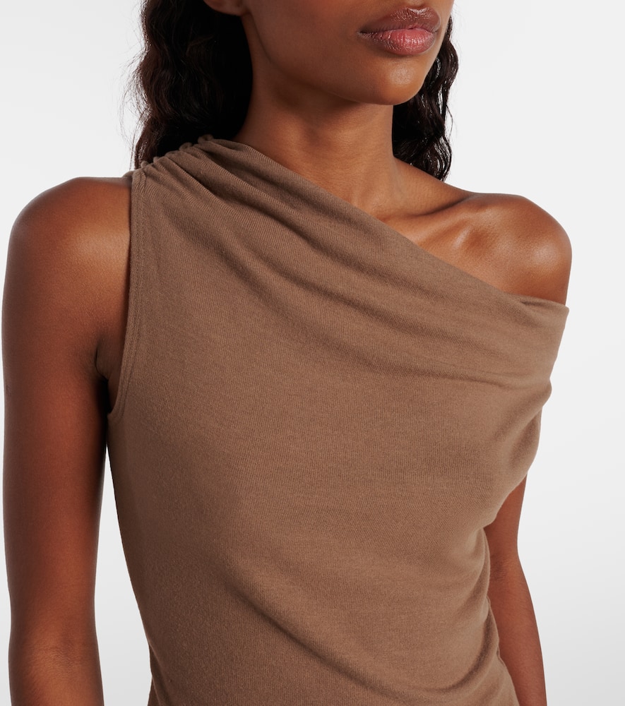 Leset Lauren Asymmetric Jersey Top In Brown