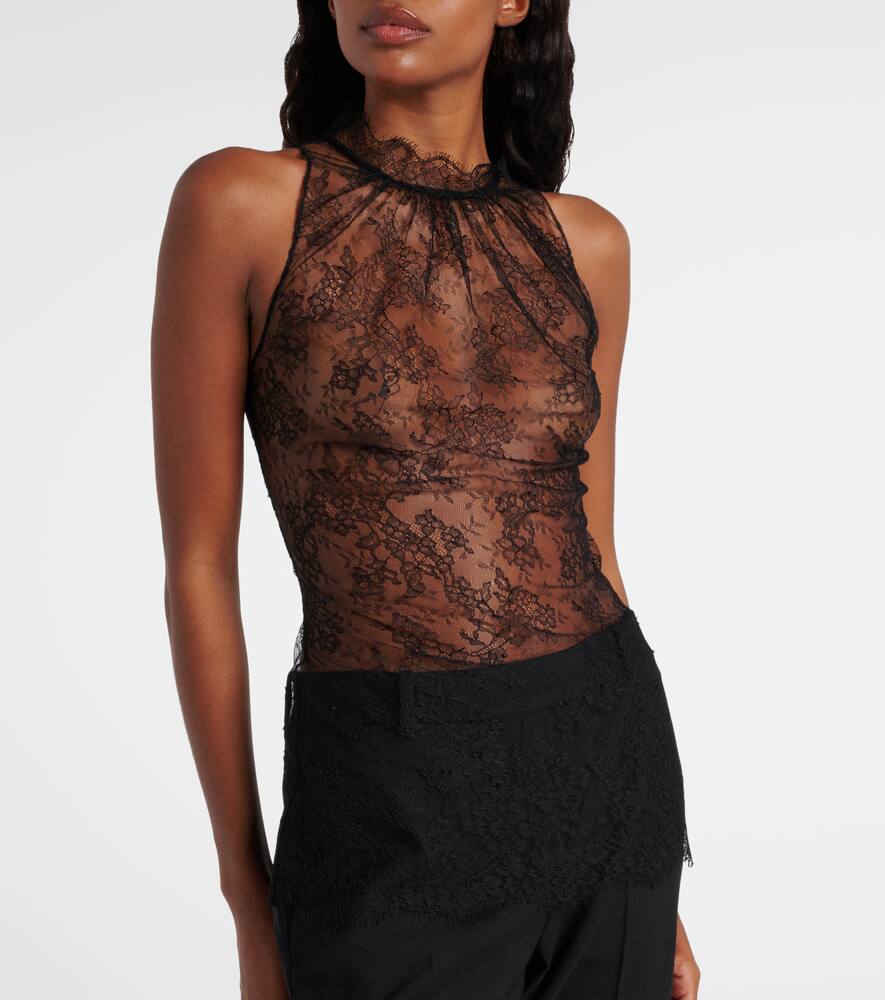 Alexander Mcqueen Sheer Lace Sleeveless Top With Keyhole Detail In Multi