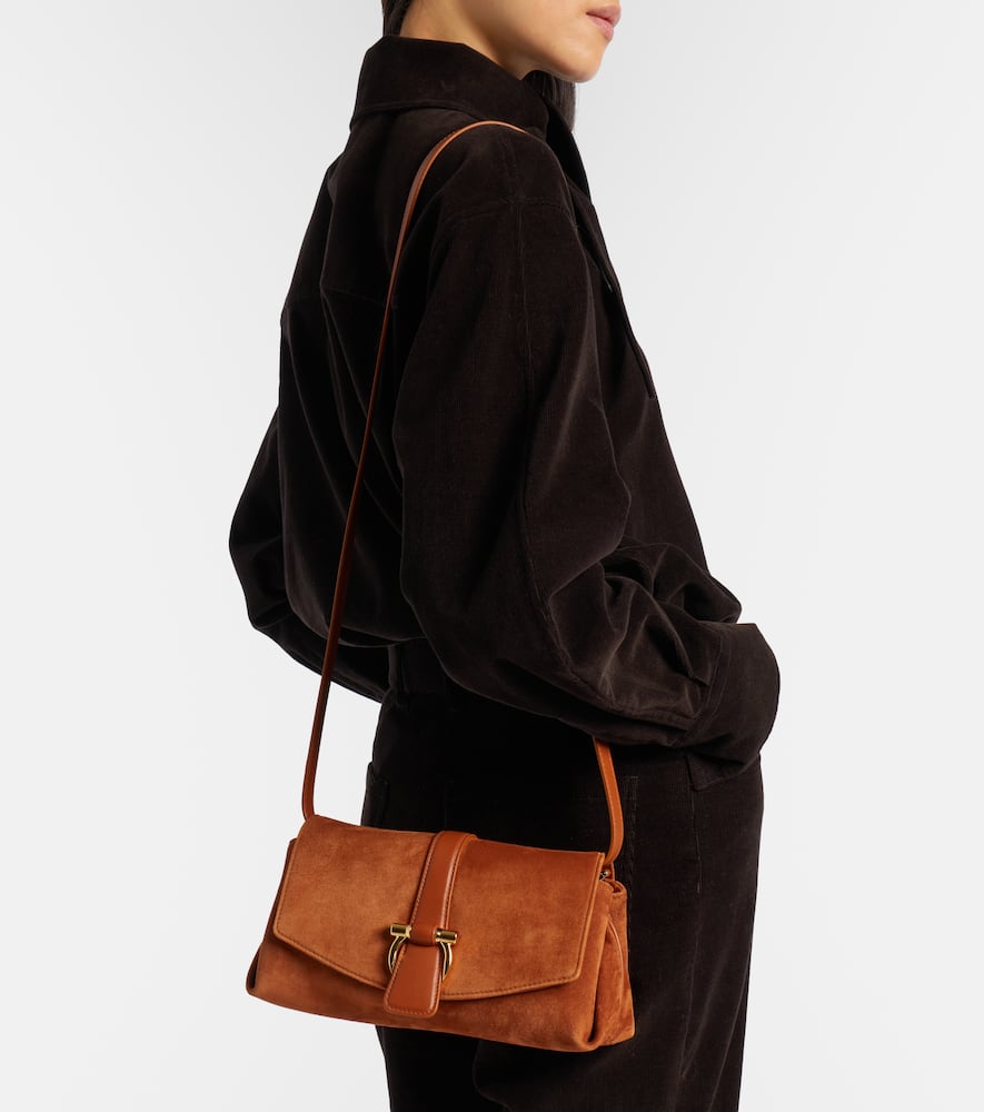 Ferragamo Flap Small Suede Shoulder Bag In Brown