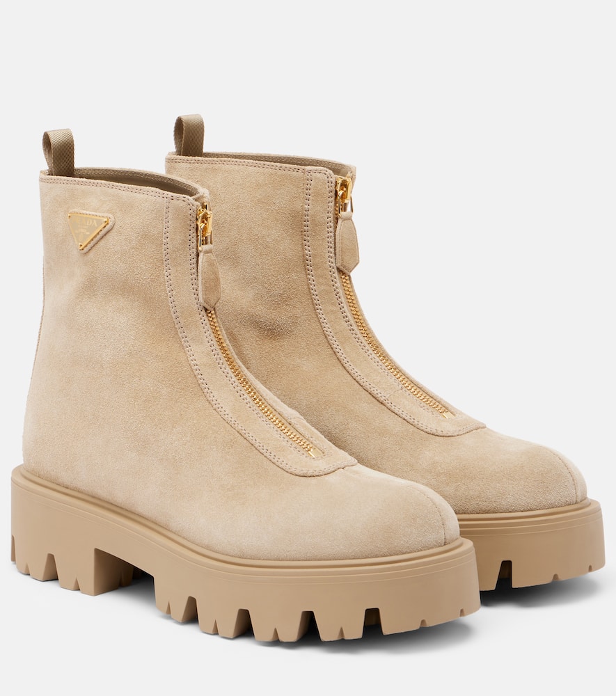 Prada Suede Platform Ankle Boots In Brown