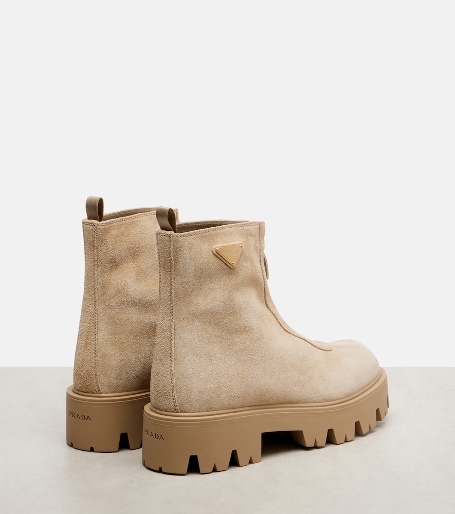 Prada Suede Platform Ankle Boots In Brown