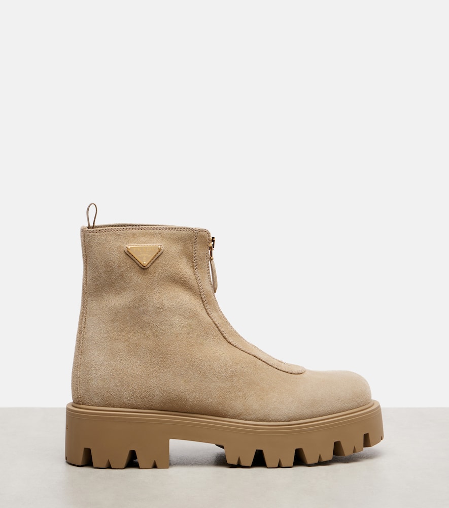 Prada Suede Platform Ankle Boots In Brown