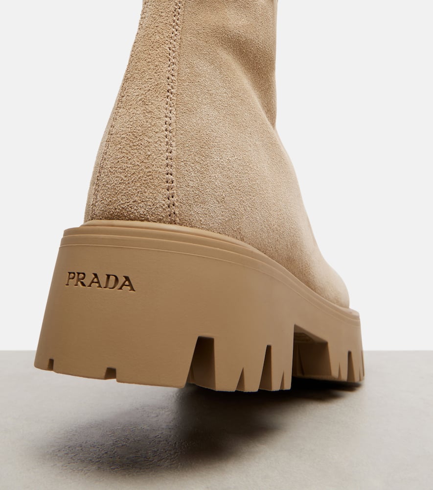 Prada Suede Platform Ankle Boots In Brown