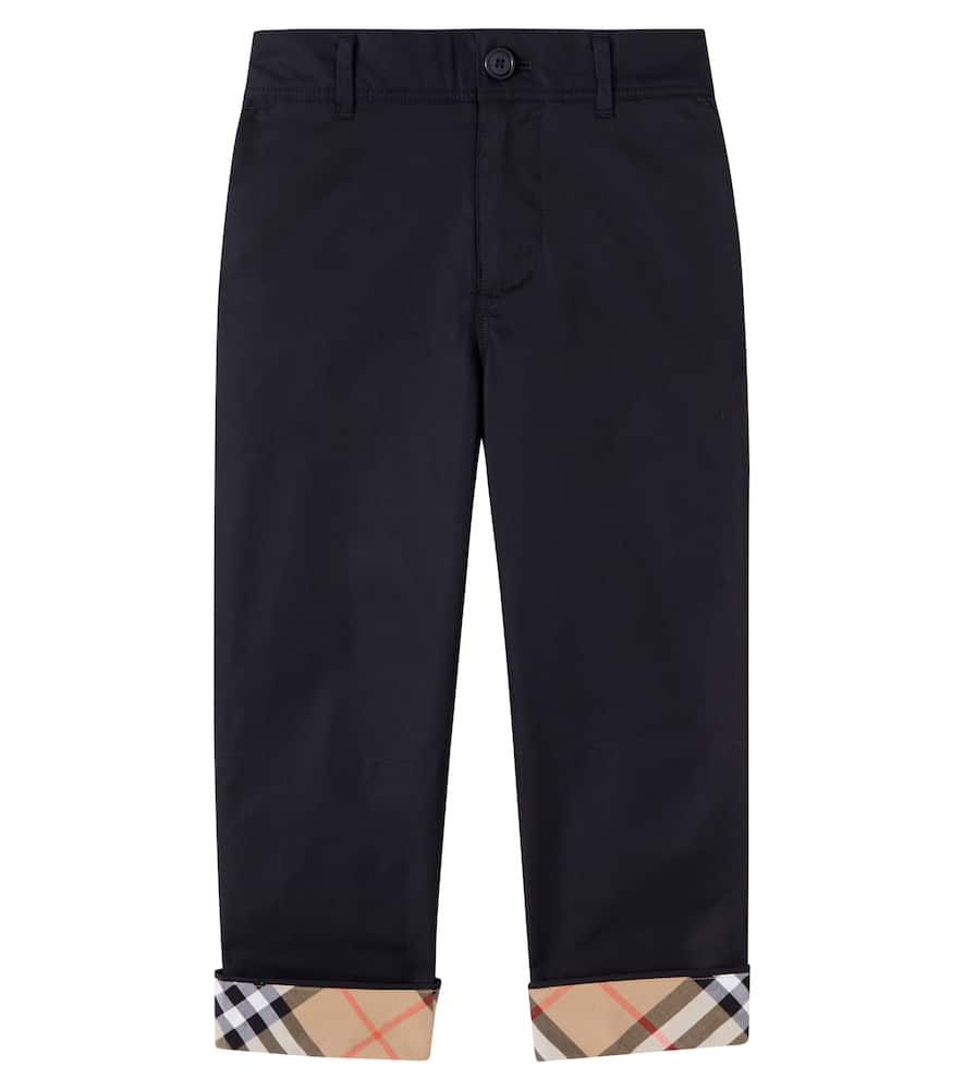 Burberry Childrens Check Turn-up Cotton Trousers In Black