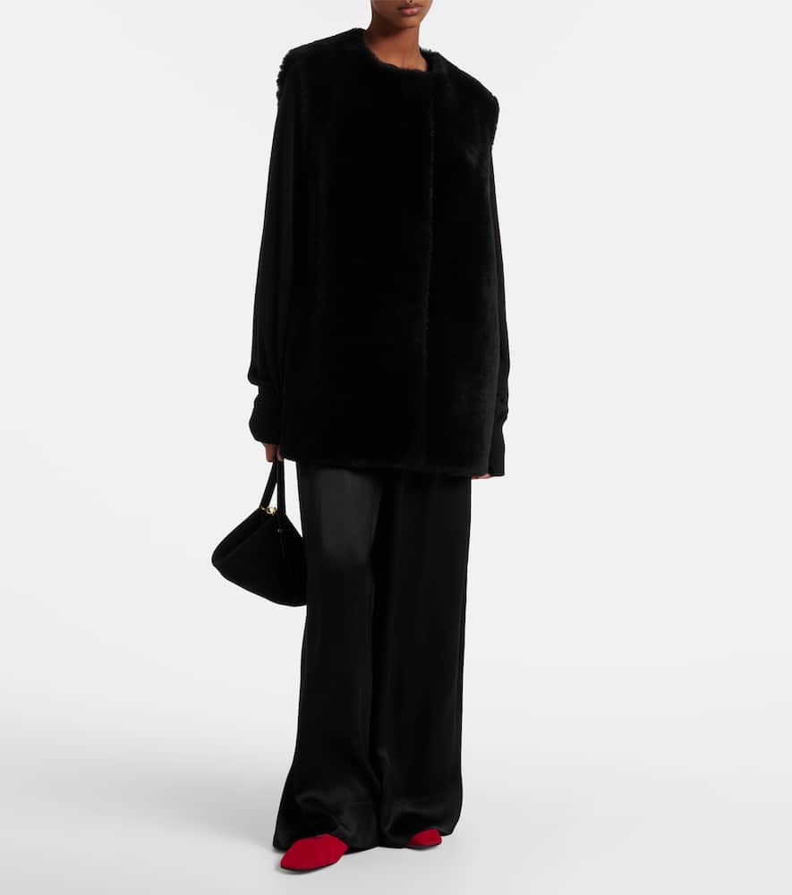 Totême Satin Wide-leg Pants In Black