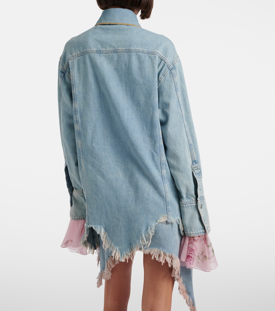 Asymmetric Distressed Denim Miniskirt