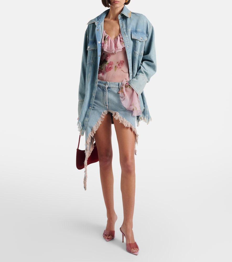 Asymmetric Distressed Denim Miniskirt