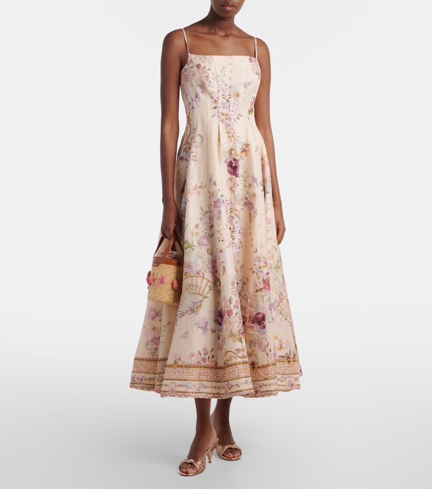Camilla Printed linen and silk midi dress