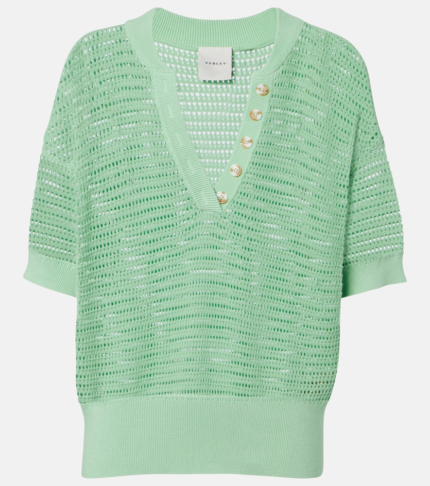 Varley Callie Open-knit Cotton Top In Green