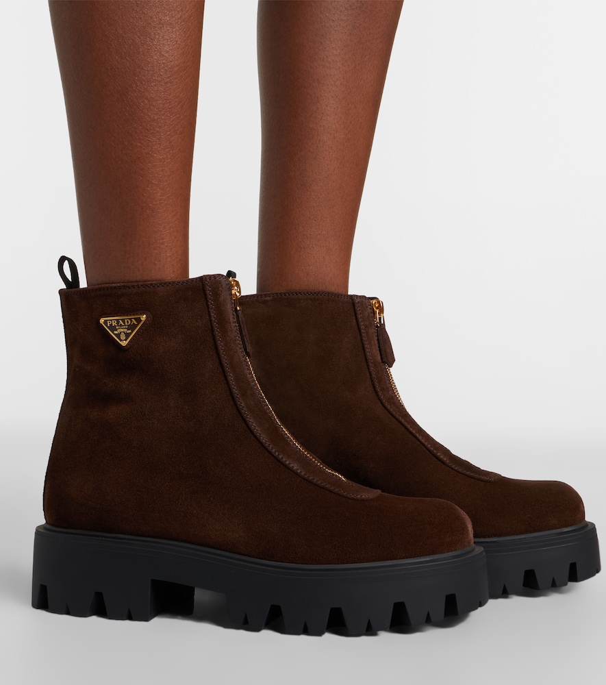 Prada Suede Platform Ankle Boots In Brown