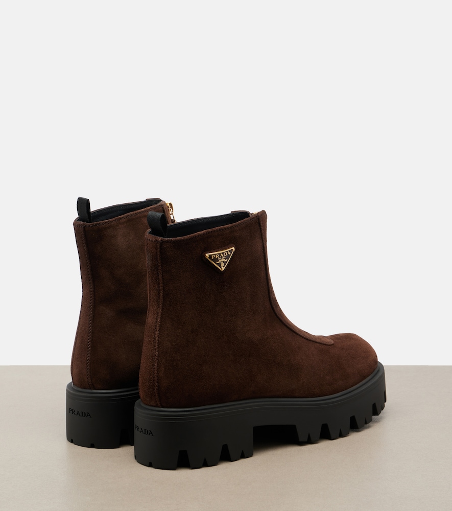 Prada Suede Platform Ankle Boots In Brown