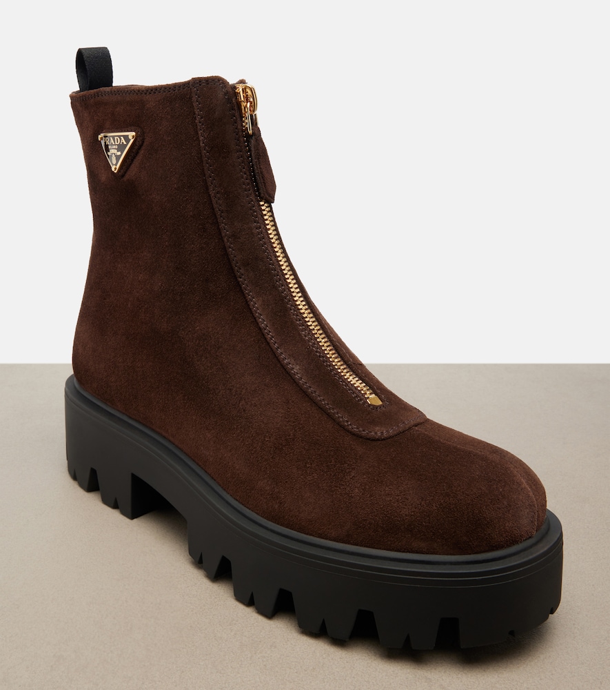 Prada Suede Platform Ankle Boots In Brown