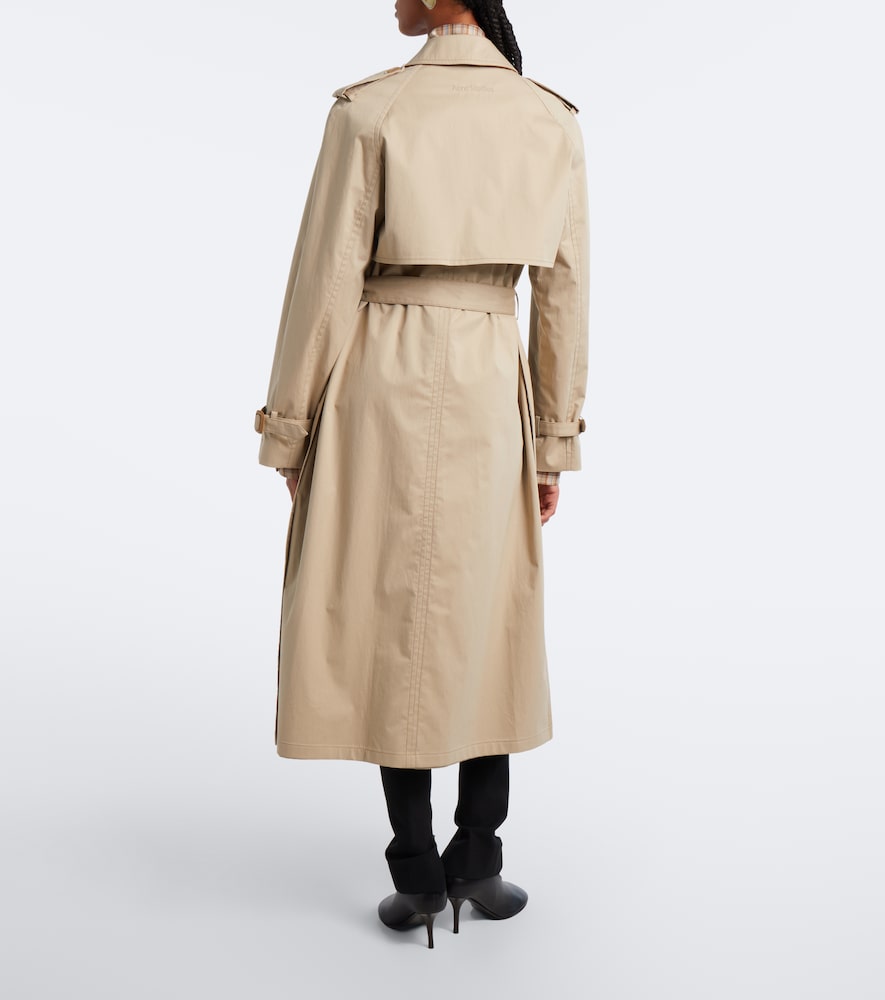 Leather-Trimmed Twill Trench Coat