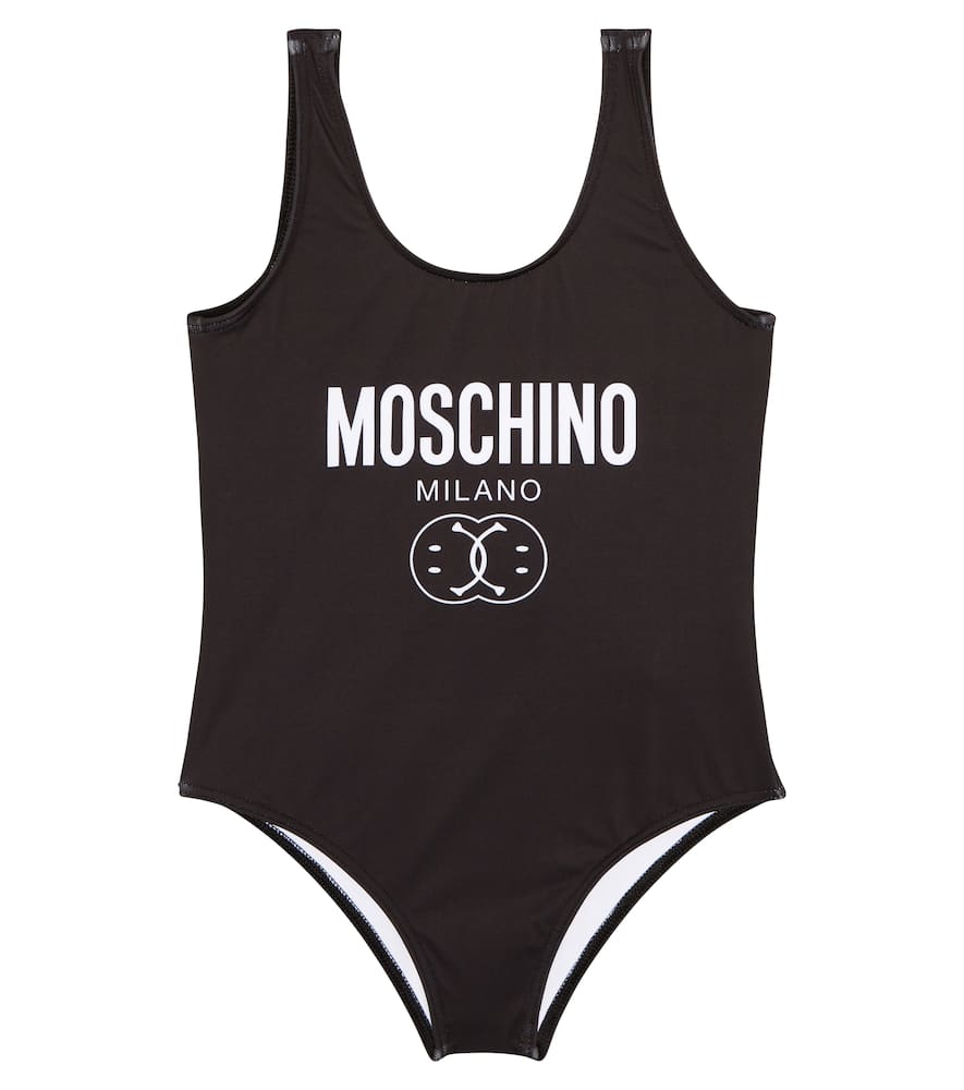 Moschino Logo Printed Swimsuit In Black