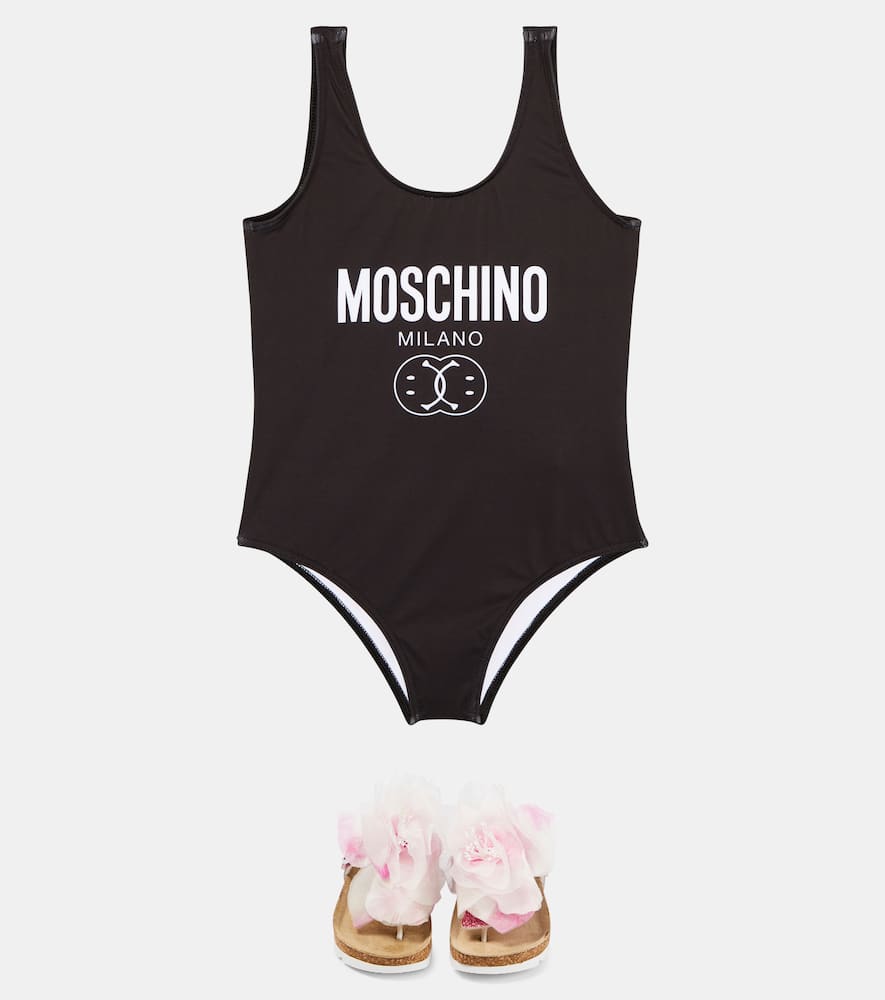 Moschino Logo Printed Swimsuit In Black