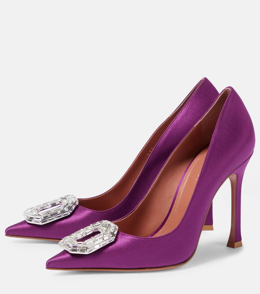 Amina Muaddi Camelia 105 Crystal-embellished Satin Pumps In Purple