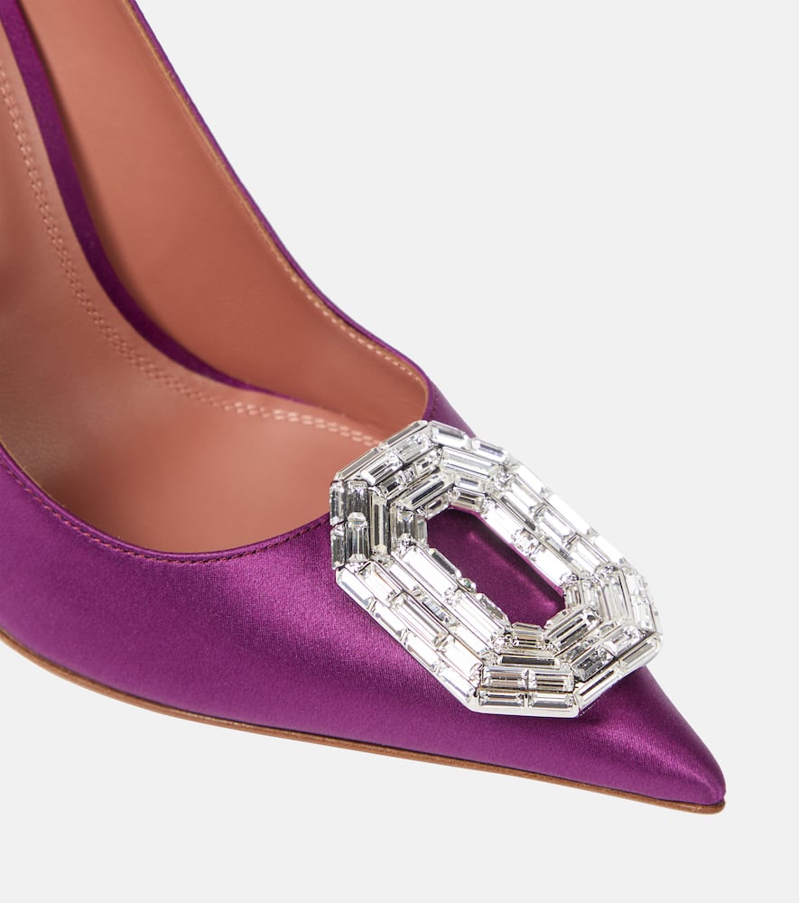 Amina Muaddi Camelia 105 Crystal-embellished Satin Pumps In Purple