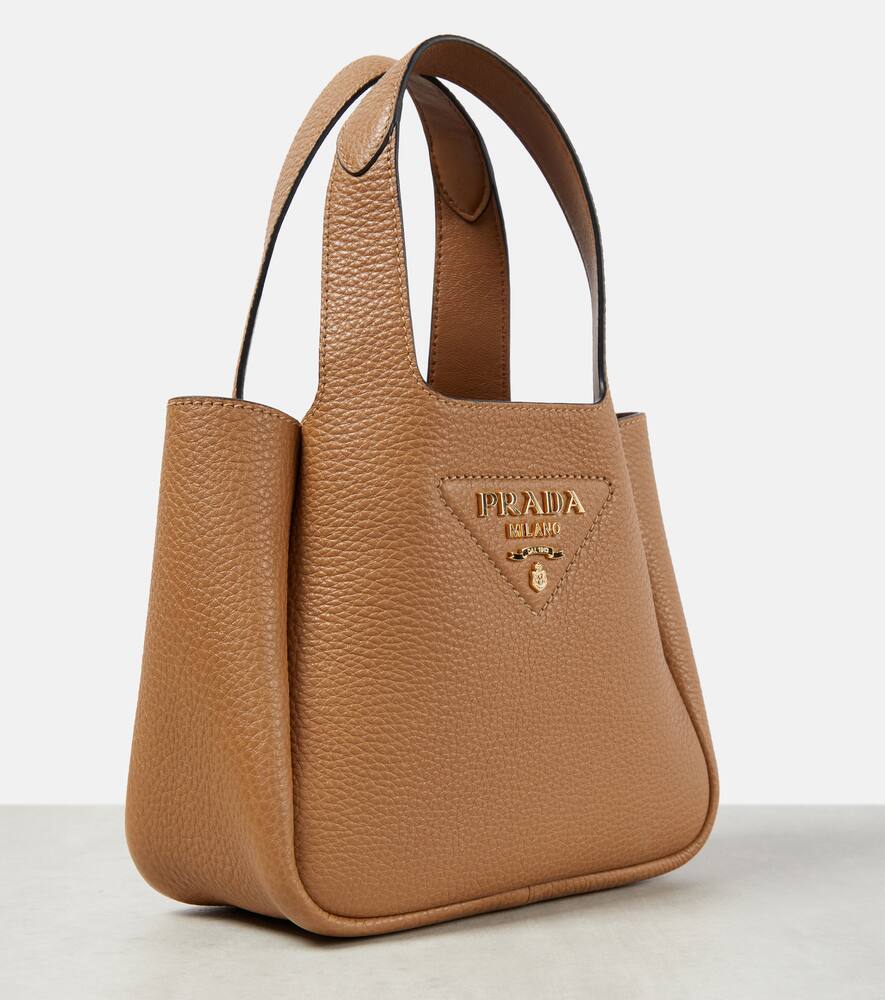 Shop Prada Mini Leather Tote Bag In Brown