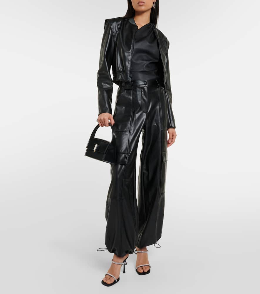 Simkhai Sofia Womens Vegan Leather Drawstring Cargo Pants In Black