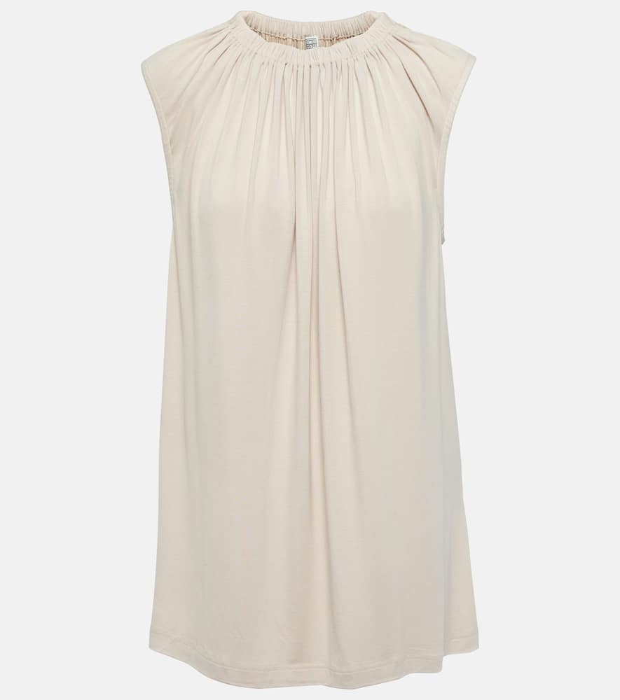 Totême Gathered-neck Jersey Top Pebble In Beige