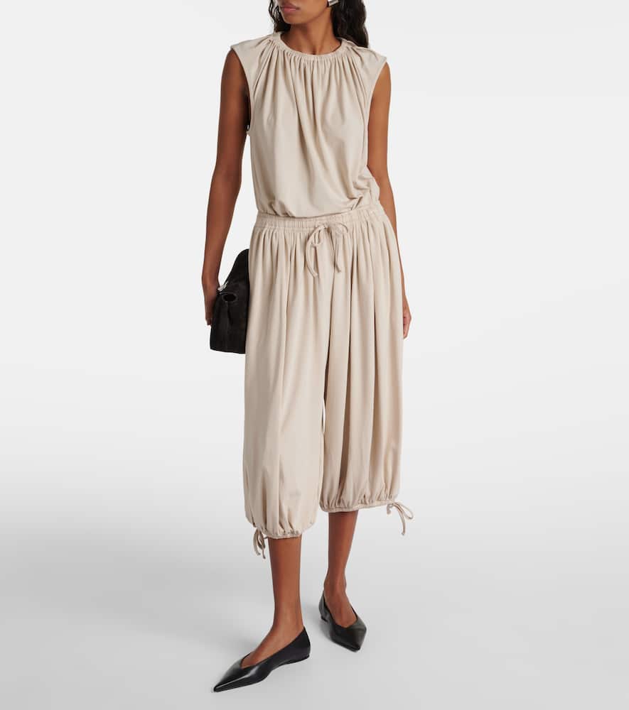 Totême Gathered-neck Jersey Top Pebble In Beige