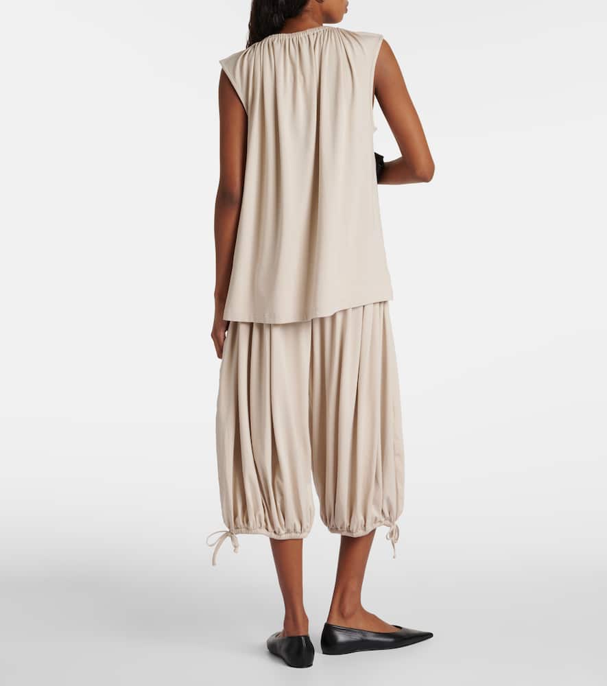 Totême Gathered-neck Jersey Top Pebble In Beige
