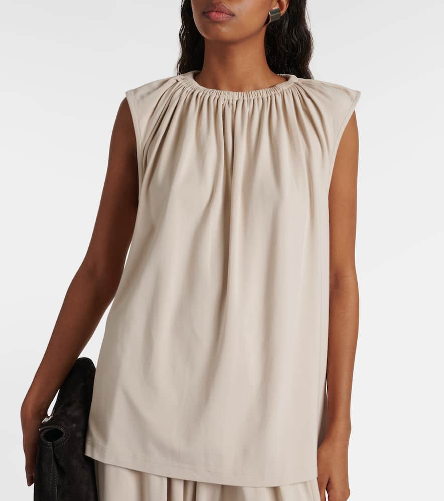 Totême Gathered-neck Jersey Top Pebble In Beige