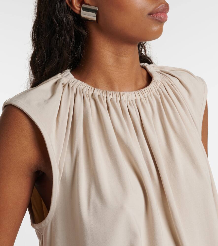Totême Gathered-neck Jersey Top Pebble In Beige