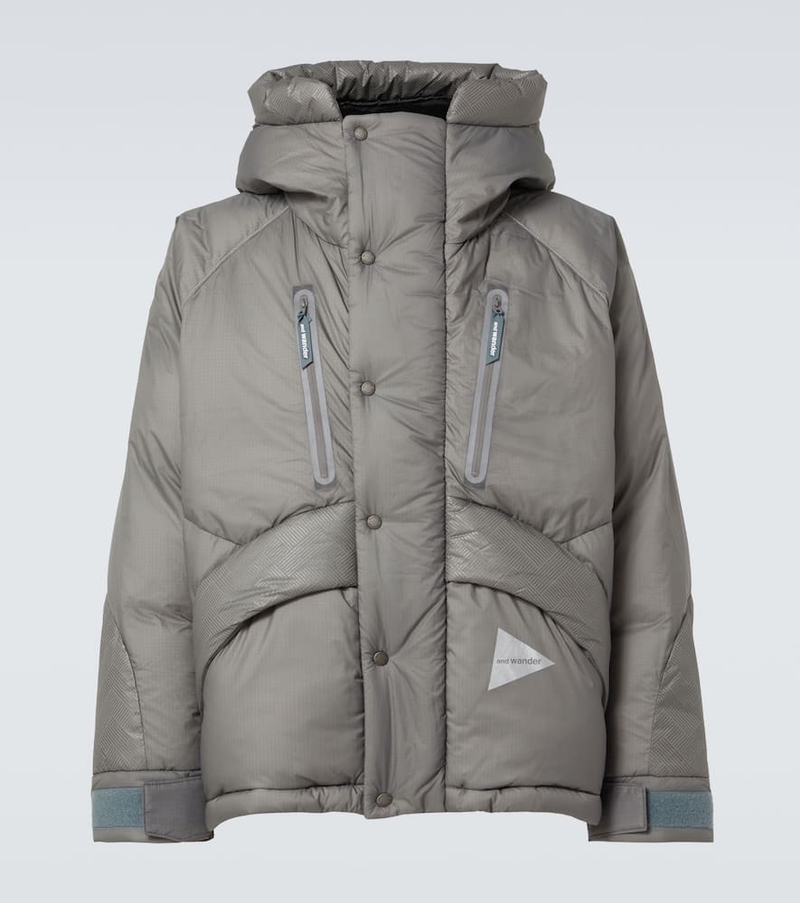 And Wander Logo Puffer Jacket In Grey