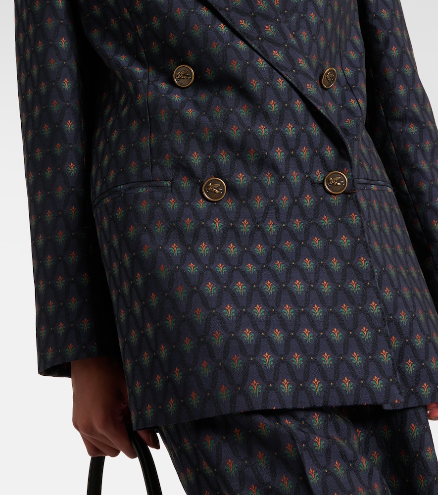 Shop Etro Printed Wool And Cotton Blazer In Blue