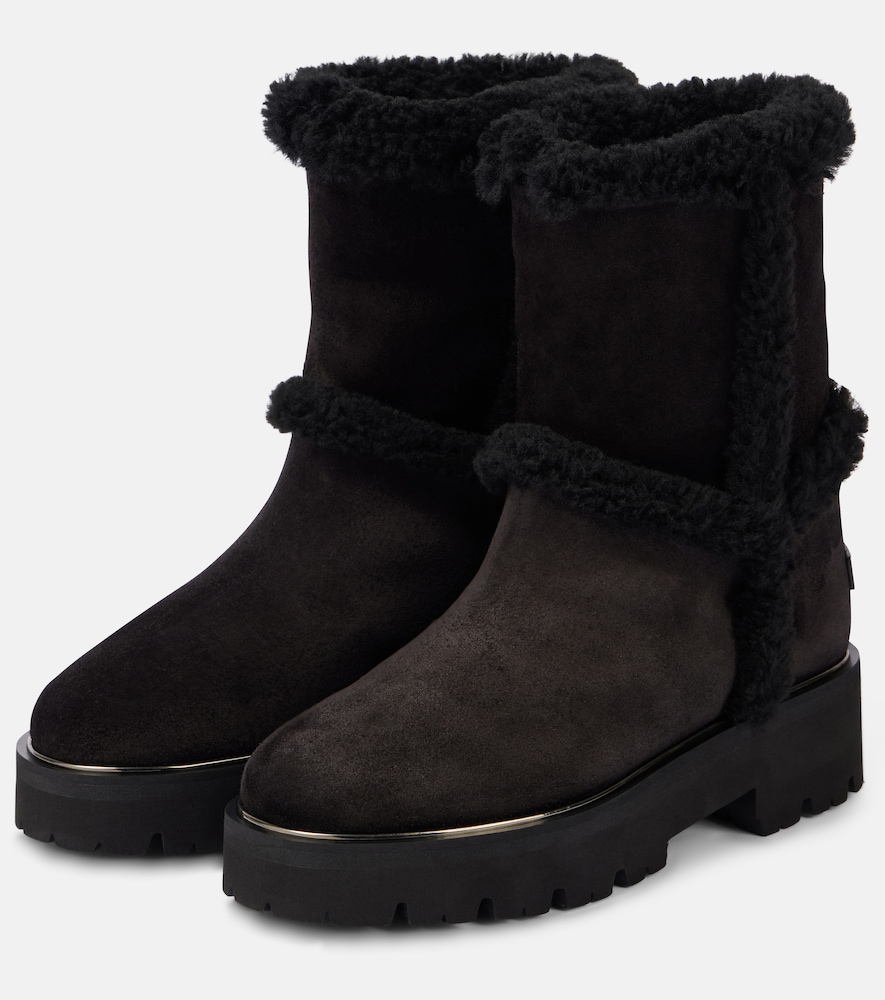 Teddi Shearling-Trimmed Leather Booties