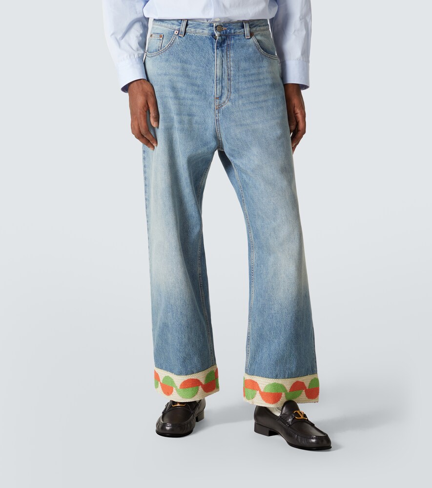  Valentino Valentino Jacquard-trimmed Wide-leg Jeans 