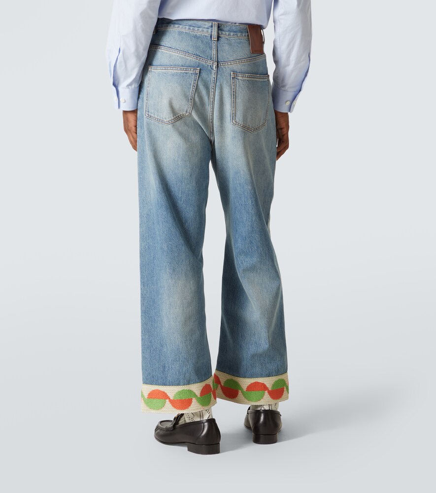  Valentino Valentino Jacquard-trimmed Wide-leg Jeans 
