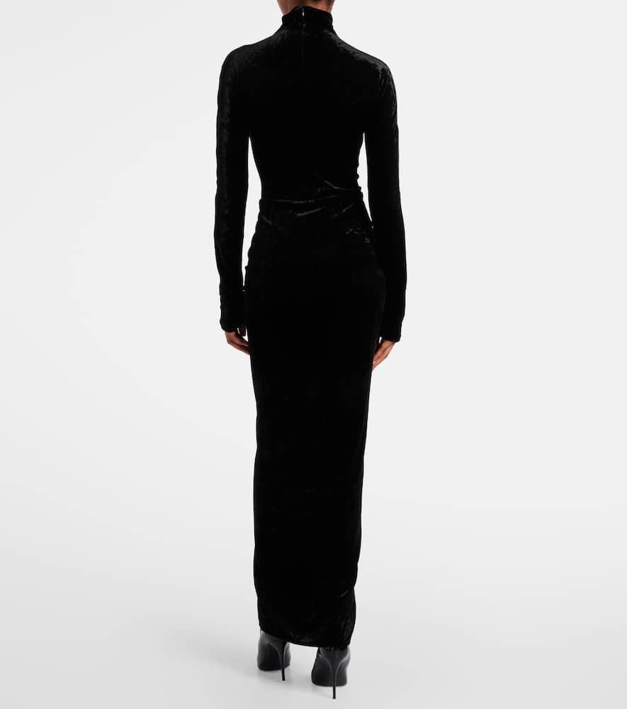 Alaïa Ruched Velvet Midi Dress In Schwarz