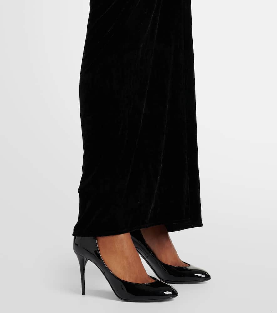 Alaïa Ruched Velvet Midi Dress In Schwarz