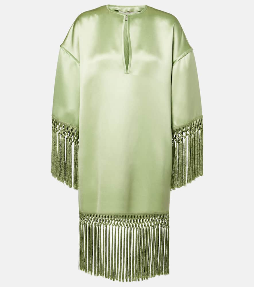 Fringed silk duchess satin tunic