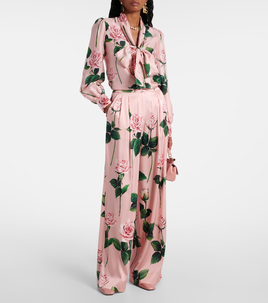 Dolce & Gabbana Floral tie-neck silk satin blouse
