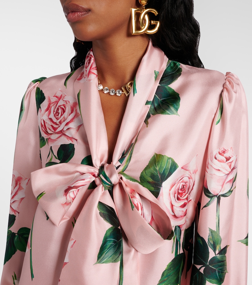  Dolce&gabbana Dolce&gabbana Floral Tie-neck Silk Satin Blouse 