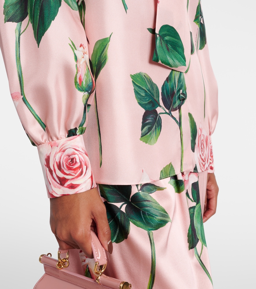  Dolce&gabbana Dolce&gabbana Floral Tie-neck Silk Satin Blouse 
