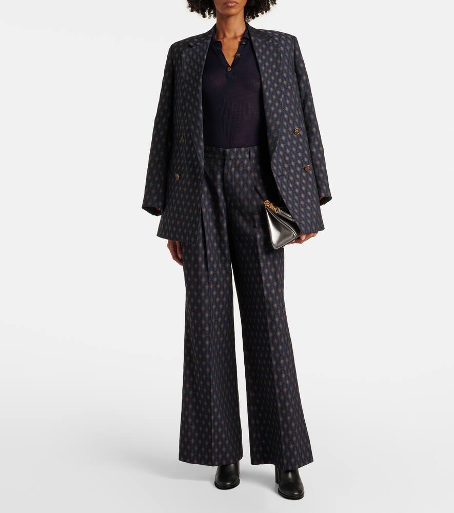 Etro Printed Wool And Cotton Polo Sweater In Dark Blue