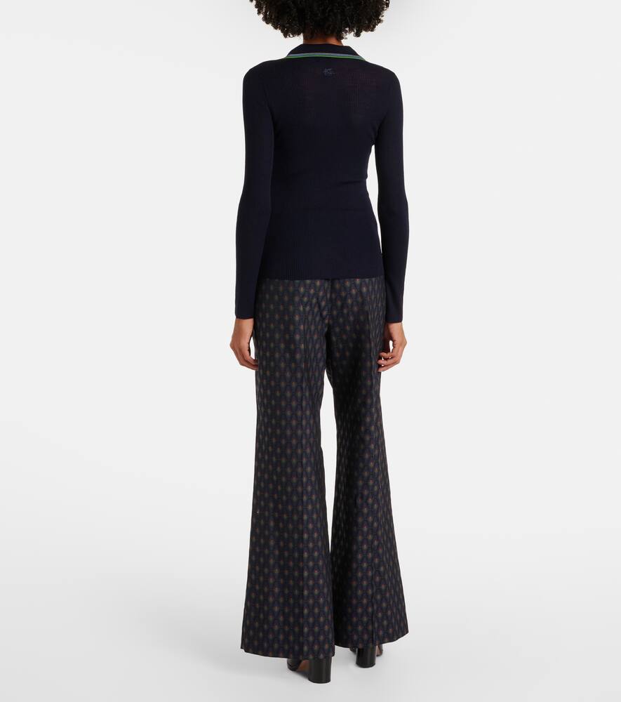 Etro Printed Wool And Cotton Polo Sweater In Dark Blue