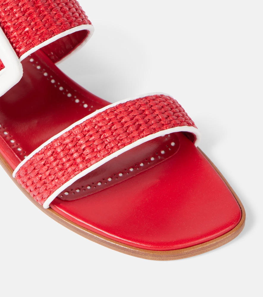  Manolo Blahnik Manolo Blahnik Tituba Leather-trimmed Raffia Sandals 