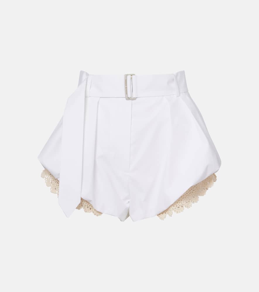 Crochet-trimmed cotton-blend shorts