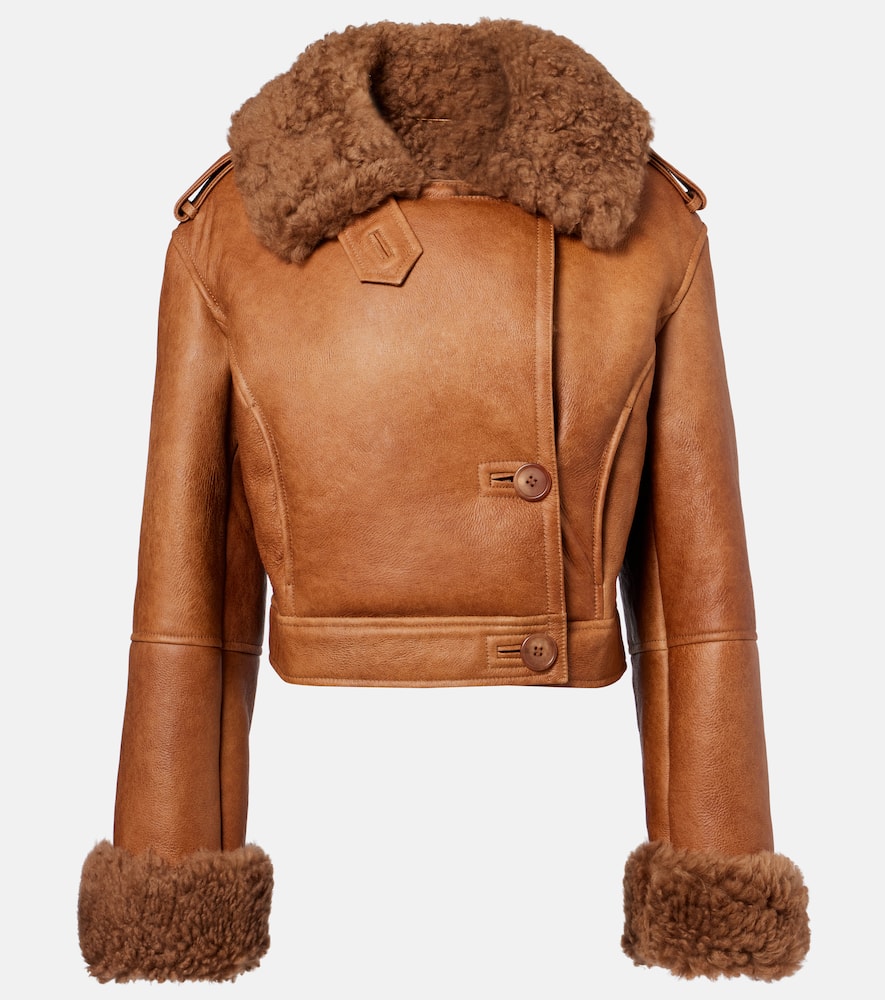 Chloé Cropped Shearling-trimmed Leather Jacket In Brown