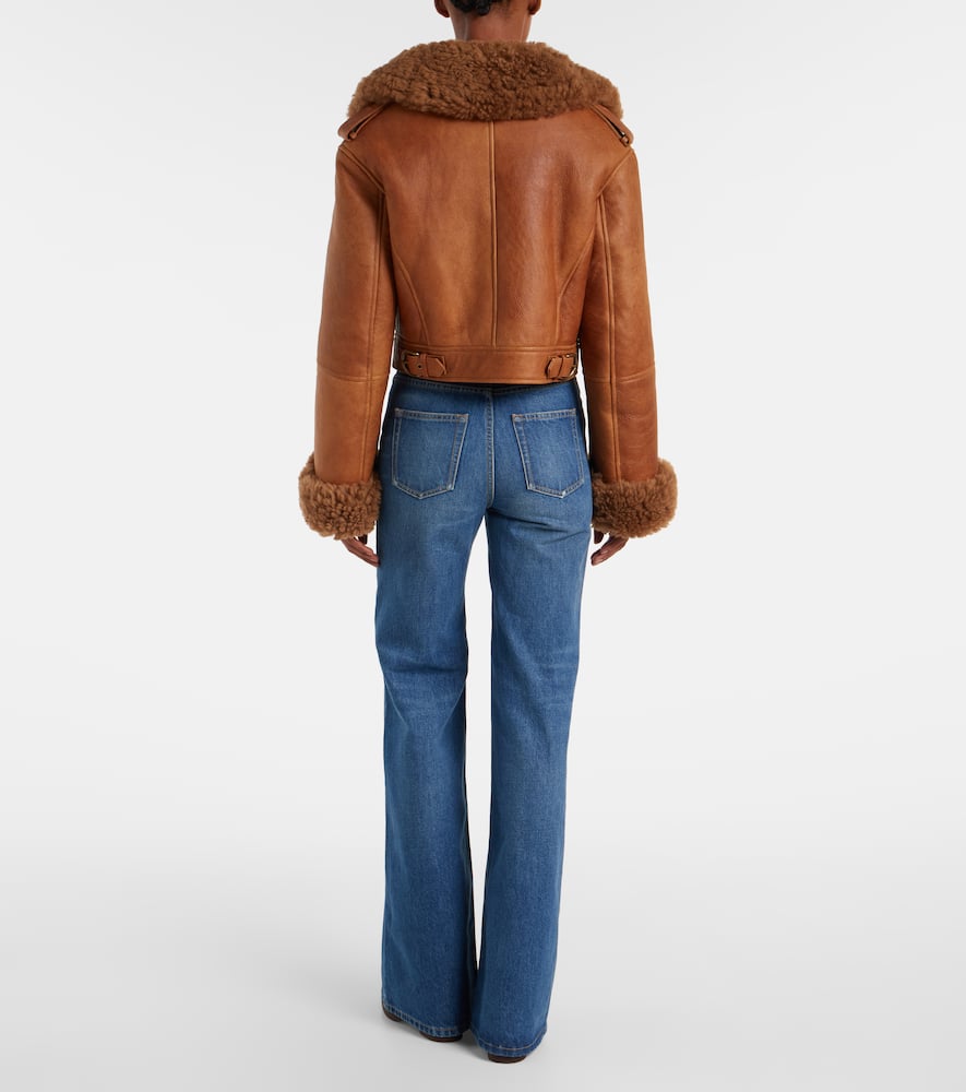 Chloé Cropped Shearling-trimmed Leather Jacket In Brown